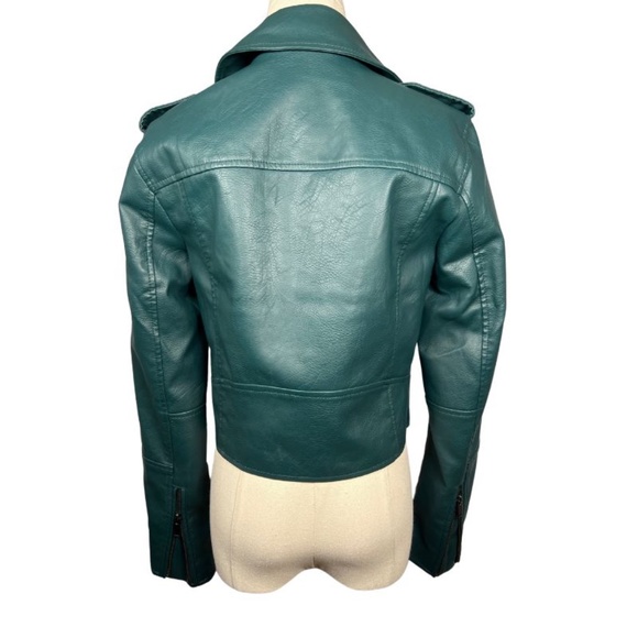 NWOT 7 for All Mankind Green Faux Leather Moto Jacket (S) - Picture 7 of 10